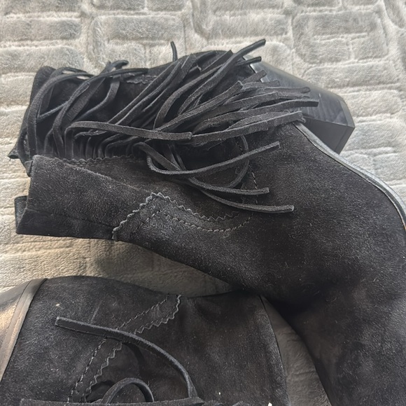 Sam Edelman 7M Black Leather Ankle Boots Booties LOUIE Fringe‎ Western - Picture 5 of 7
